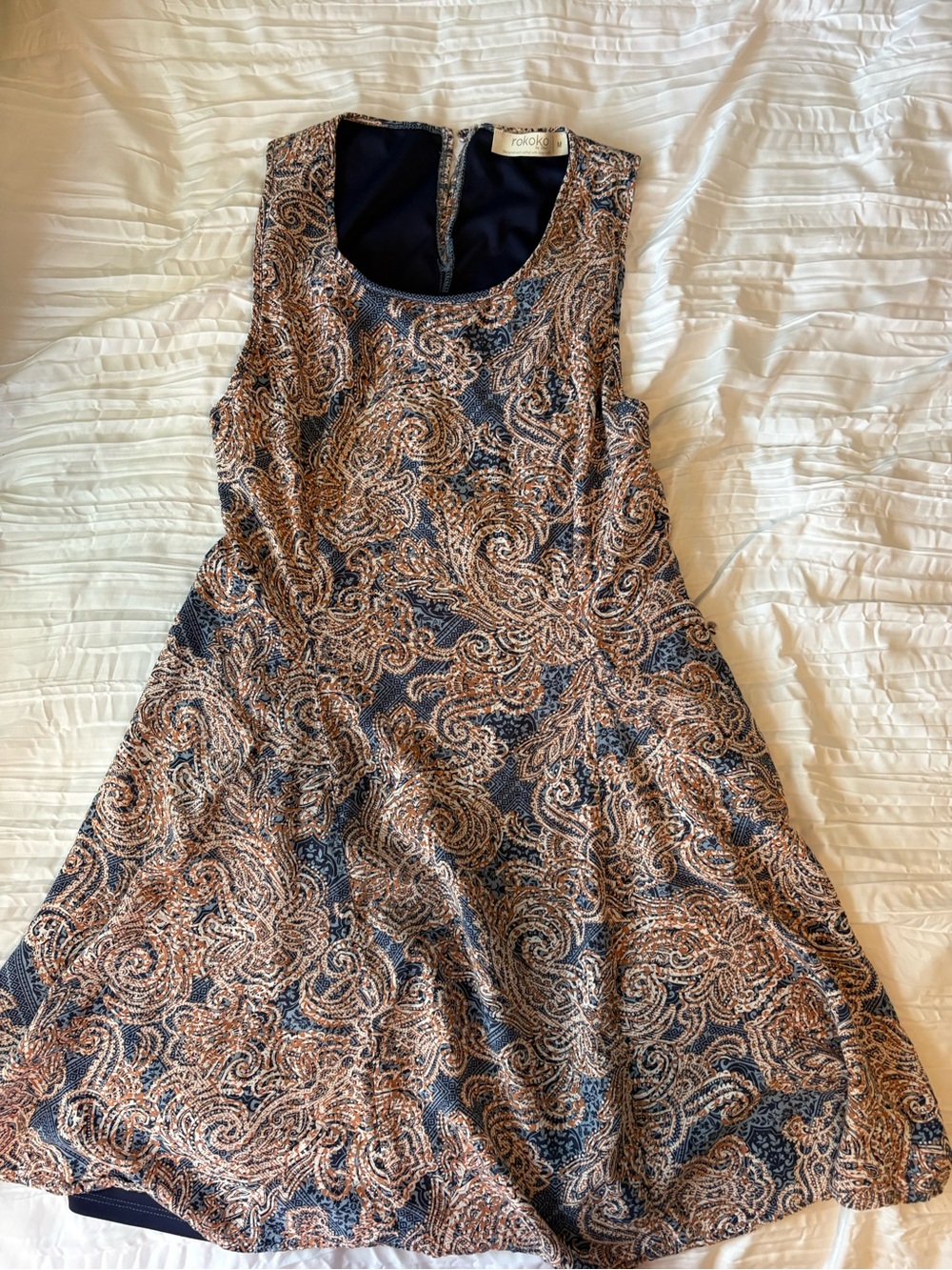 Rokoko Navy and Copper Paisley Fit-and-Flare Mini Dress